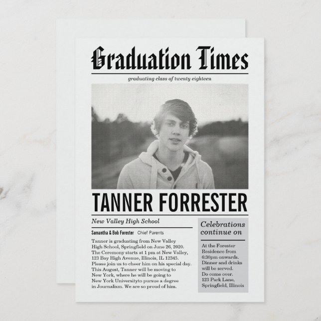 Newspaper Graduation Announcement (Front/Back)