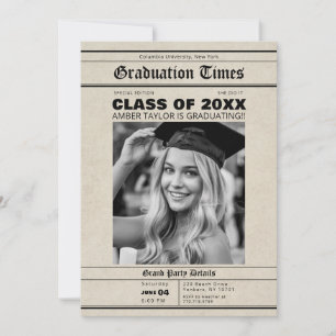 Newspaper Graduation Class of 20XX B&W Photo Invitation