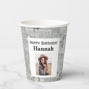 Newspaper Happy Birthday photo Paper Cups