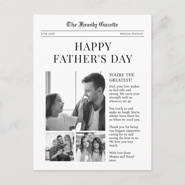 Newspaper Happy Fathers Day greeting card (Front)