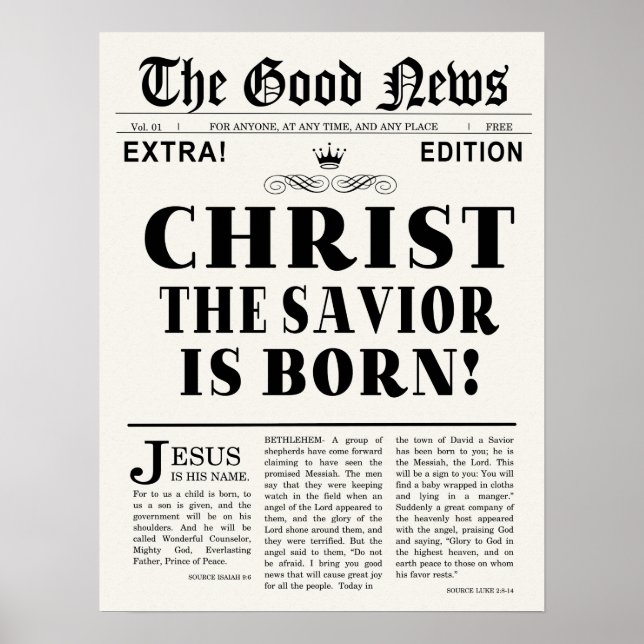 Newspaper Headline Christmas Print (Front)