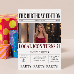 Newspaper Headline Funny 21st Birthday Party Invitation