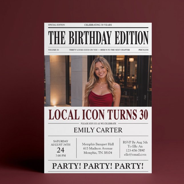Newspaper Headline Funny 30th Birthday Party Invitation (Creator Uploaded)
