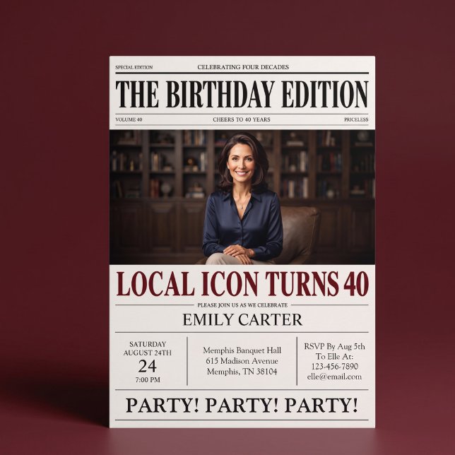Newspaper Headline Funny 40th Birthday Party Invitation (Creator Uploaded)