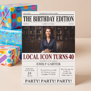 Newspaper Headline Funny 40th Birthday Party Invitation