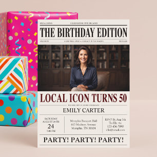 Newspaper Headline Funny 50th Birthday Party Invitation