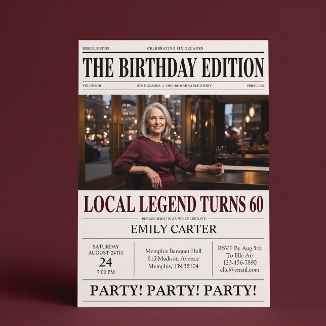 Newspaper Headline Funny 60th Birthday Party Invitation (Creator Uploaded)