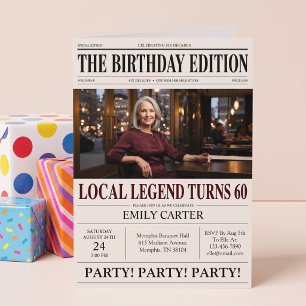 Newspaper Headline Funny 60th Birthday Party Invitation