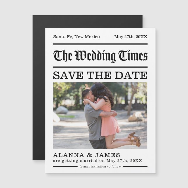 Newspaper Headline Photo Save the Date Magnet (Front/Back)