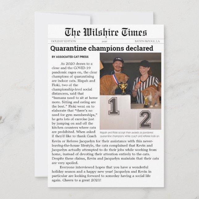 Newspaper Holiday or Announcement Card (Front)