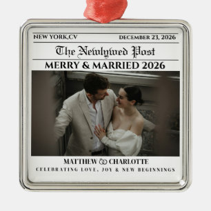 Newspaper Merry and Married Newlywed Photo Metal Tree Decoration