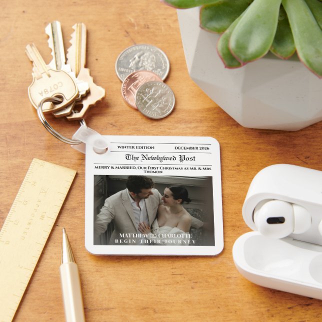 Newspaper Merry and Married Photo Key Ring (Desk)