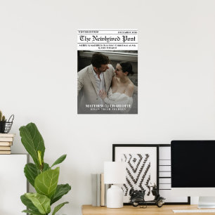 Newspaper Merry and Married Photo Newlywed Poster