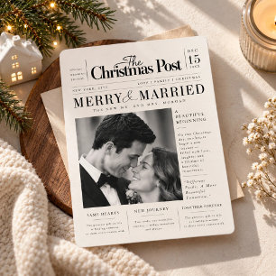 Newspaper Merry & Married First Christmas Together Holiday Card