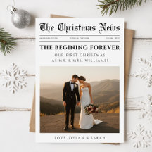 Newspaper Modern Newlywed Wedding Photo Christmas