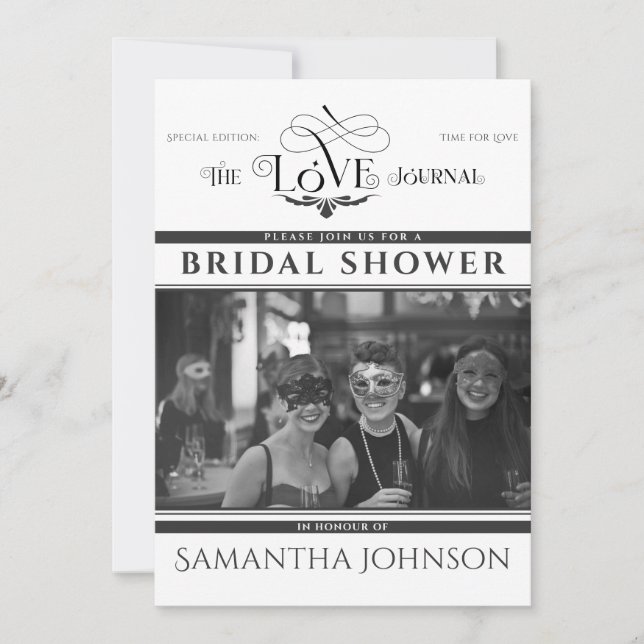 Newspaper Modern Script Bridal & Couples Shower  Invitation (Front)