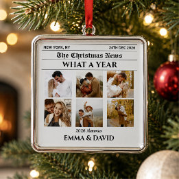Newspaper Newlywed 6 Photo What a Year Couple Metal Tree Decoration