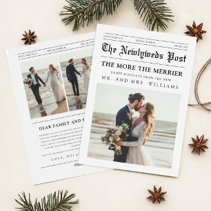 Newspaper Newlywed Romantic Couple Photo Christmas Holiday Card