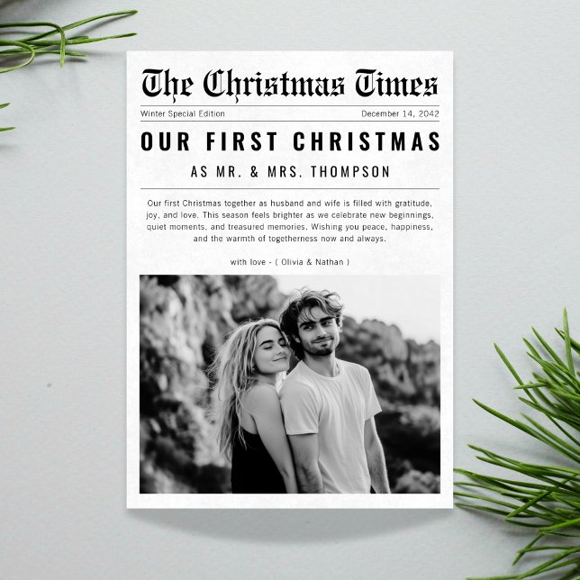 Newspaper Our First Christmas Married Newlywed Holiday Card (Creator Uploaded)