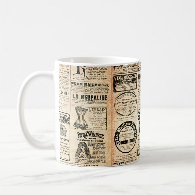 Newspaper page with advertisement - Vintage engrav Coffee Mug (Left)