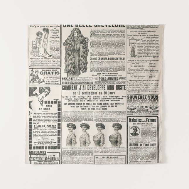 Newspaper page with antique advertisement tapestry (Front)