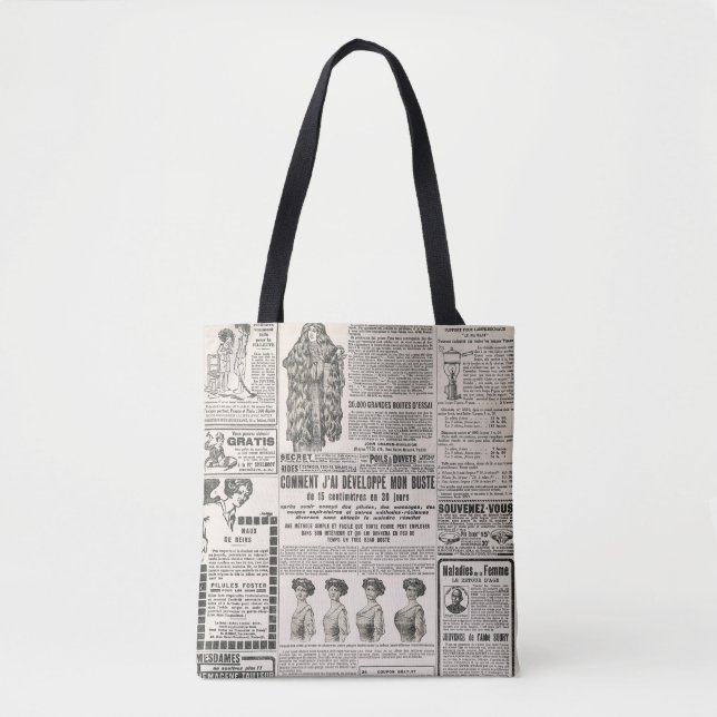 Newspaper page with antique advertisement tote bag (Front)