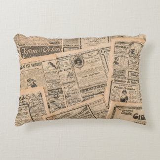 Newspaper pages with antique advertising. Vintage  Decorative Cushion