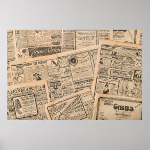 Newspaper pages with antique advertising. Vintage  Poster