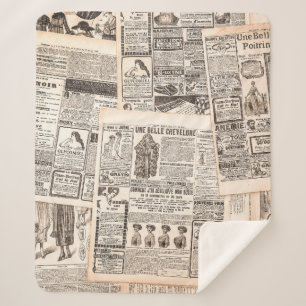 Newspaper pages with antique advertising. Woman's  Sherpa Blanket
