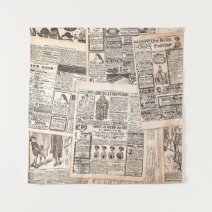 Newspaper pages with antique advertising. Woman's  Tapestry