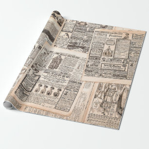 Newspaper pages with antique advertising. Woman's Wrapping Paper