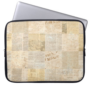 Newspaper paper grunge aged newsprint pattern back laptop sleeve