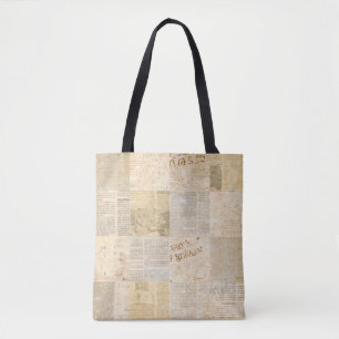 Newspaper paper grunge aged newsprint pattern back tote bag