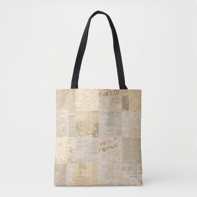 Newspaper paper grunge aged newsprint pattern back tote bag (Front)