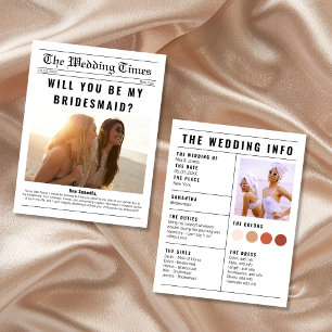 Newspaper Photo Be My Bridesmaid Proposal Info Invitation