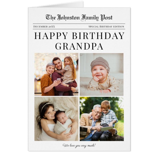 Newspaper Photo Collage Birthday Card (Front)