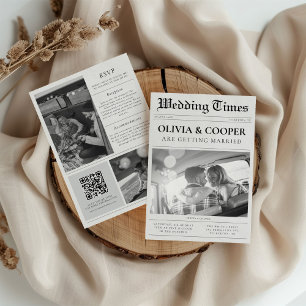 Newspaper Photo Elegant All In One Wedding Invitation