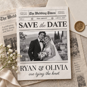 Newspaper Photo Save the Date Wedding Card