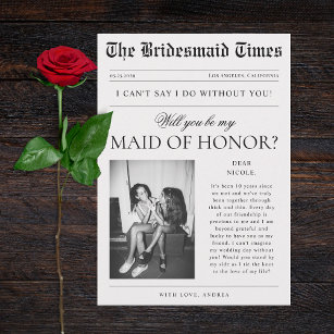 Newspaper Photo Unique Maid of Honour Proposal Invitation