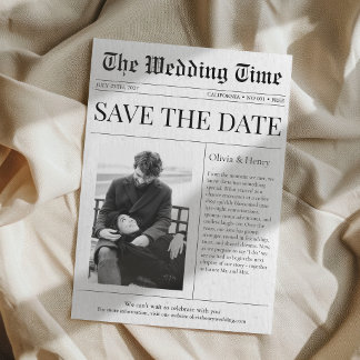 Newspaper Photo Wedding Announcement Save The Date