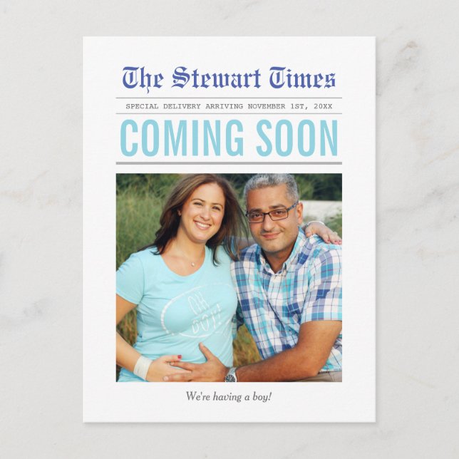 Newspaper | Pregnancy Announcement Postcard (Front)