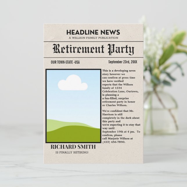  Newspaper Retirement Party Invitation (Standing Front)