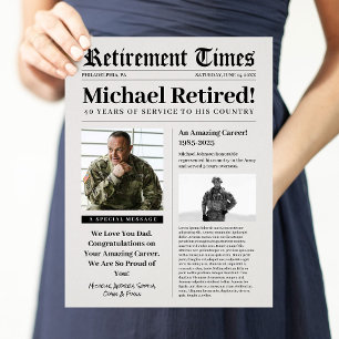 Newspaper Retirement Sign Gift for Military Vet Custom Letterhead