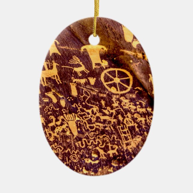 Newspaper Rock American Indian Utah Ceramic Tree Decoration (Front)