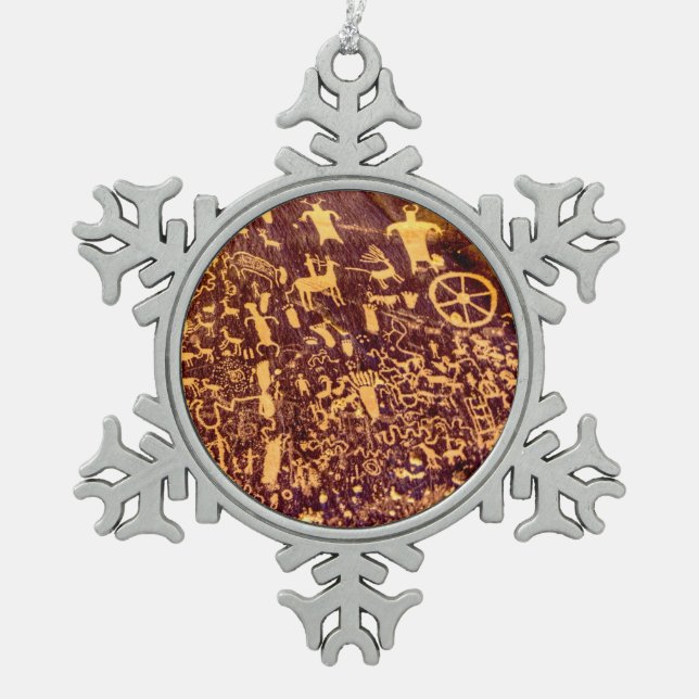 Newspaper Rock American Indian Utah Snowflake Pewter Christmas Ornament (Front)