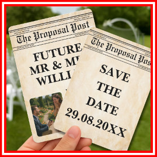 Newspaper Rustic Fun Photo Save The Date Invitation