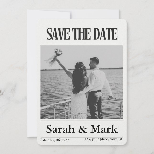 Newspaper Save the Date Vintage Custom photo (Front)