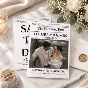Newspaper Save the Date Wedding Card