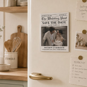 Newspaper Save the Date Wedding Magnet