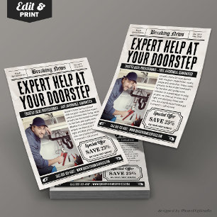 Newspaper Services Flyer, Retro Small Business Ads Flyer